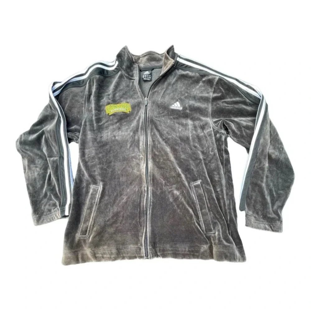 Vintage Adidas‎ Velour Track Jacket XL Gray Baylor Basketball Logo